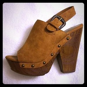 Guess Brown Maple Suede Wooden Heels